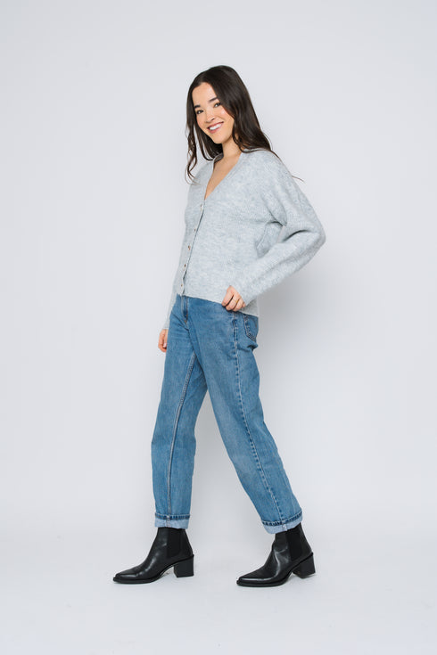 Crystal-Button Front Cardigan